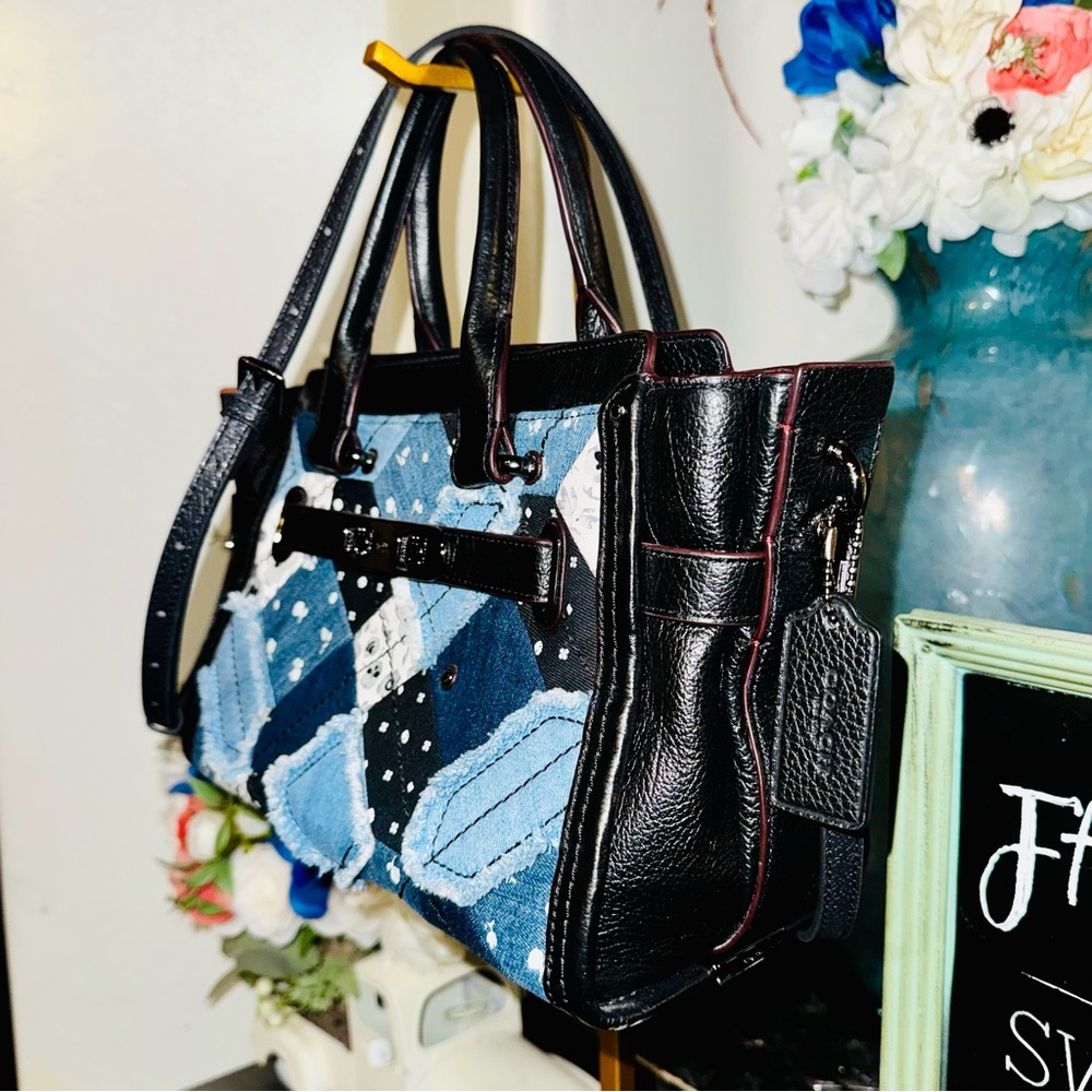 Coach 2016 Swagger 27 Canyon Quilt Denim Patchwork 2-way bag Pebble Leather-NWOT - Picture 11 of 16